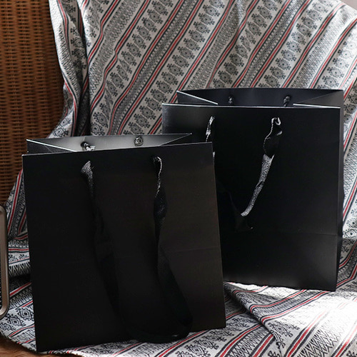 블랙 무광 화분쇼핑백 정사각형 (10매)4가지 사이즈 꽃 케이크 상자 긴끈 넓은 종이봉투