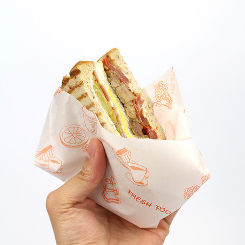 샌드위치 포장지 양포(L자형)(1,000매) 23*23(코팅있음)햄버거, 샌드위치, 김밥 등 식품포장용으로 포장가능한 종이입니다!