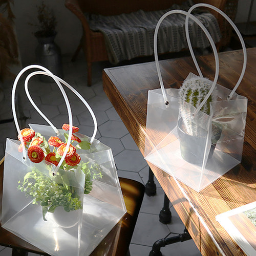 플라스틱 화분쇼핑백 정사각형 (10매)2가지 사이즈 두꺼운 PP재질 선인장 꽃 캔들 선물 상자 포장 손잡이 봉투