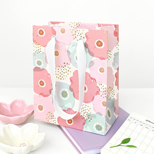 스프링 플라워 종이쇼핑백 (2매) 스노우지 벚꽃 고급선물 일러스트 골지끈  이쁜 쇼핑백