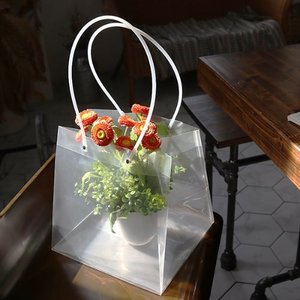 플라스틱 화분쇼핑백 정사각형 (10매)2가지 사이즈 두꺼운 PP재질 선인장 꽃 캔들 선물 상자 포장 손잡이 봉투