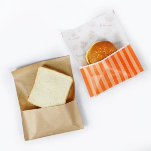 토스트봉투 오렌지/크라프트 (500매)샌드위치 햄버거 베이커리 내면코팅 식품포장지