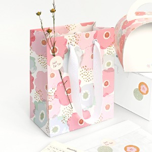스프링 플라워 종이쇼핑백 (2매) 스노우지 벚꽃 고급선물 일러스트 골지끈  이쁜 쇼핑백