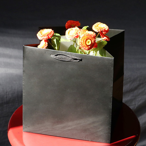 블랙 무광 화분쇼핑백 정사각형 (10매)4가지 사이즈 꽃 케이크 상자 긴끈 넓은 종이봉투