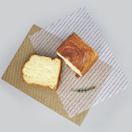 레터링 왁스지 (250매)브라운/화이트 글씨패턴 샌드위치 토스트 빵 튀김 베이커리 식품 선물포장 빈티지 내유지