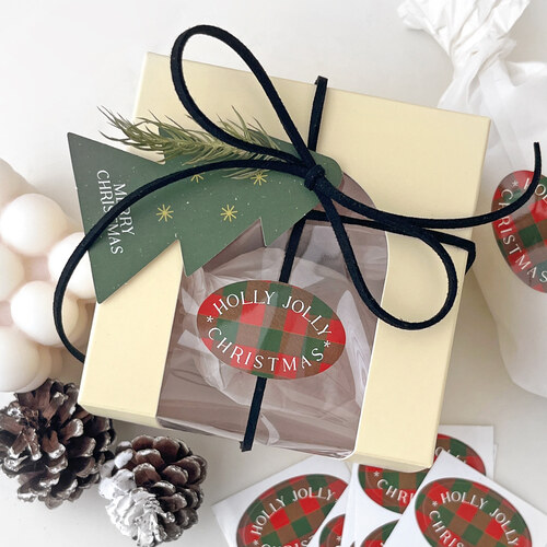 크리스마스 타원형 체크 스티커 20장(40매)  미니 선물 겨울 성탄절 포장 스티커 디자인