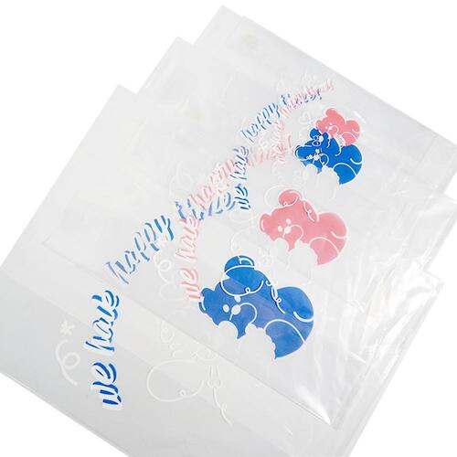해피타임 PE 비닐쇼핑백 (50매)   일러스트 의류 테이크아웃 베어 곰돌이 포장