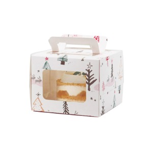크리스마스트리 창 미니 케익상자 (5매)속이 보이는 소형 흰색 조각케이크 디저트 카페 시즌 기념일 포장박스상자+받침 세트
