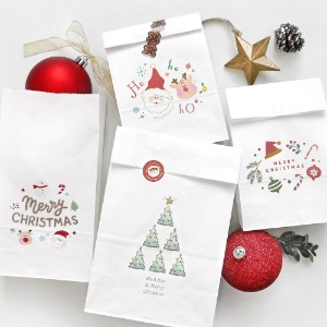 크리스마스 화이트 각대봉투 4종(10매) 크라프트 선물 크리스마스 포장 종이봉투 디자인
