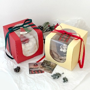 크리스마스 컬러 미니케이크 상자 (5매)  미니사이즈 케이크 성탄절 악세서리 선물포장 초소형 시즌 포장박스
